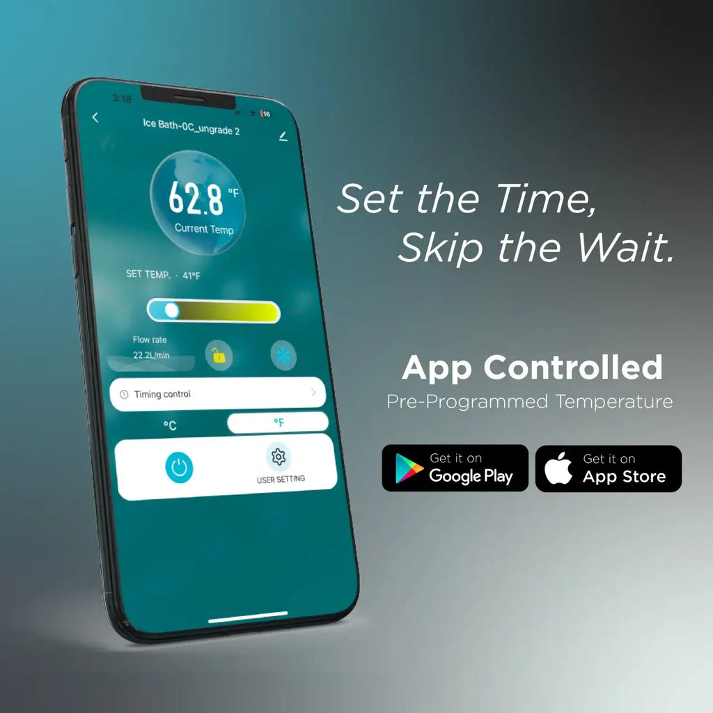 Smartphone displaying app interface with temperature control on a gradient background