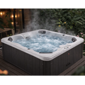 Hot tub with water and steam in an outdoor setting