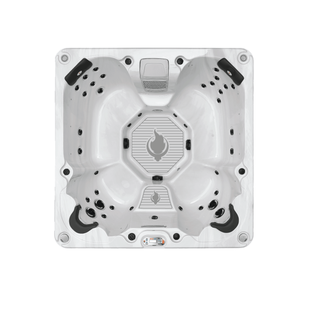 Hot tub with a brand logo on a white background