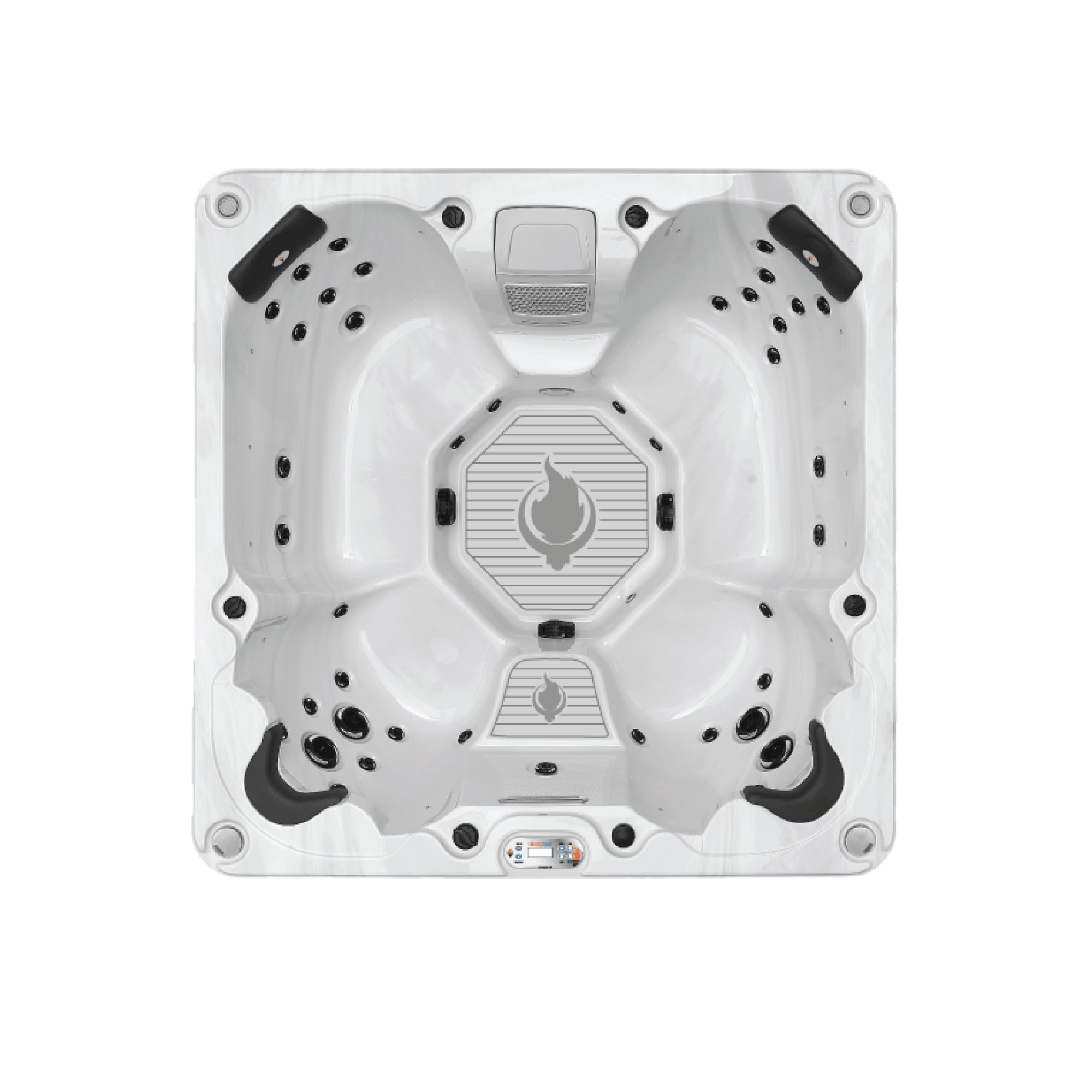 Hot tub with a brand logo on a white background