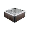 Hot tub with brown exterior and white interior on a white background