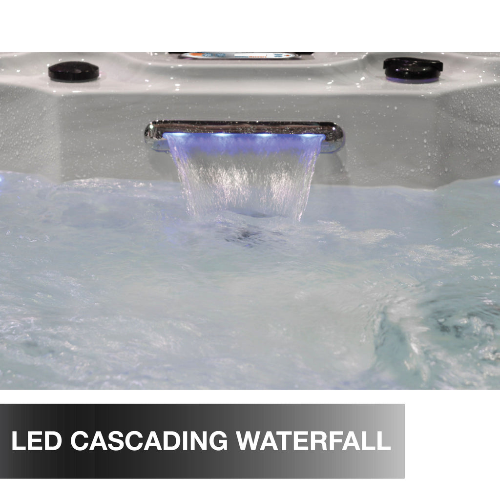 Hot tub with water running in blue color