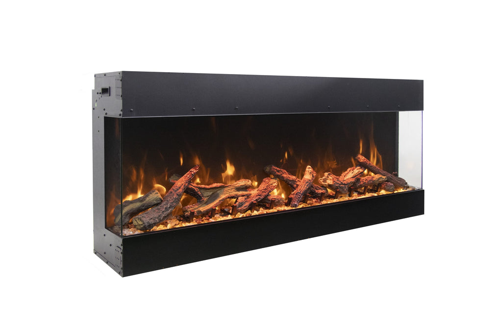 Electric fireplace with glowing logs on a white background