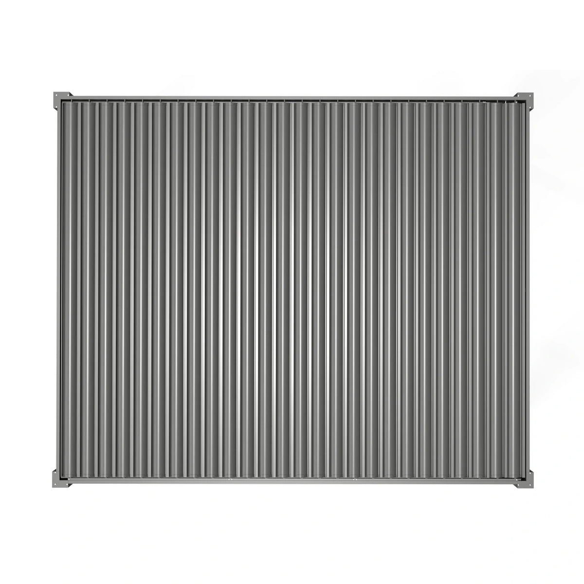 A rectangular gray metal panel with a vertical ribbed texture and small corner brackets, shown against a plain white background.