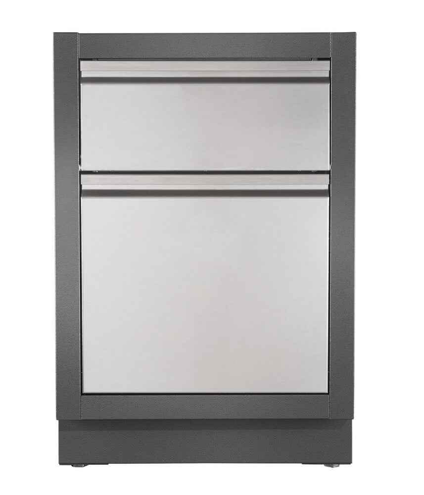 Gray kitchen cabinet with frosted glass door on a white background