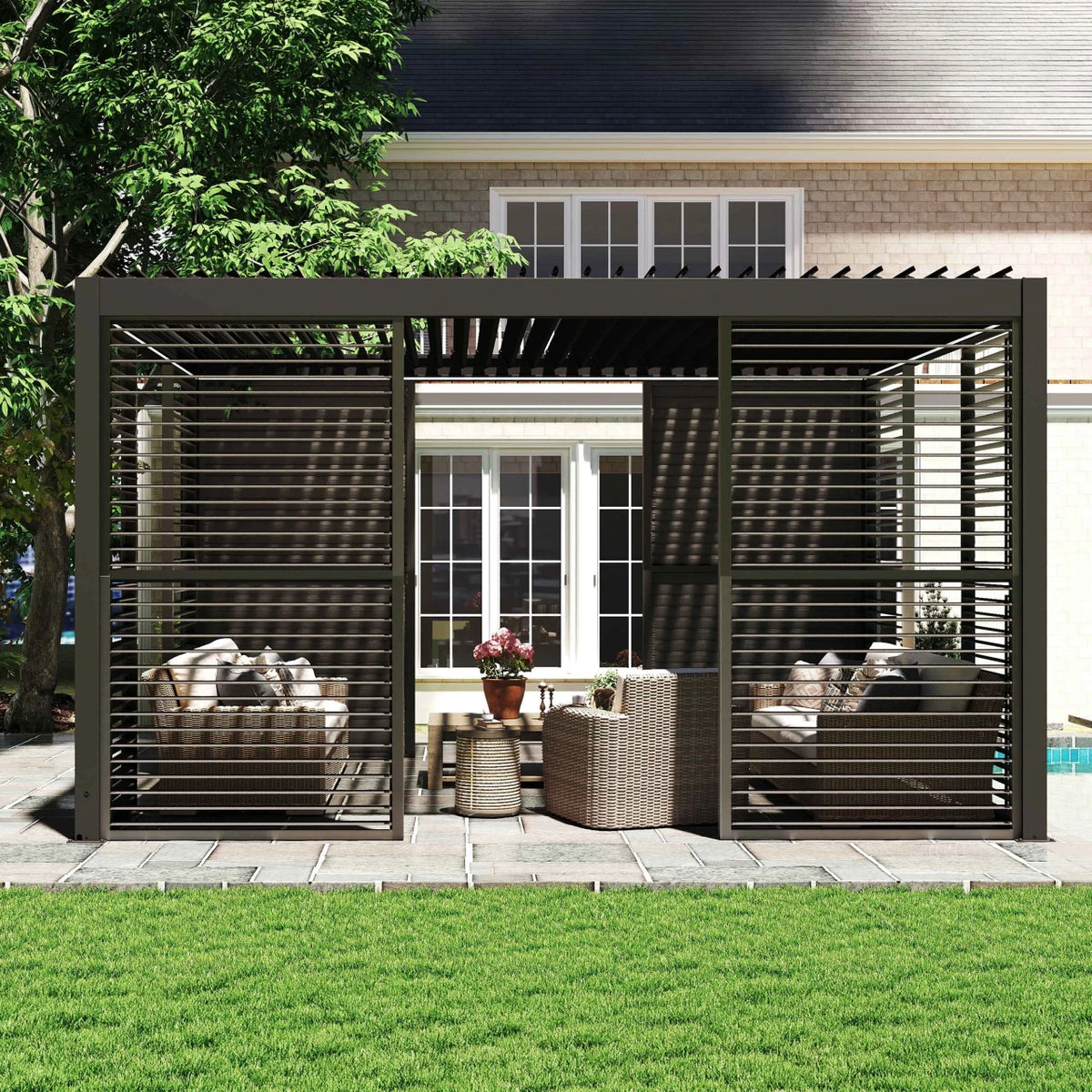 Aluminum Pergola Privacy Wall – 10 ft. | Aleko Noble 10x12