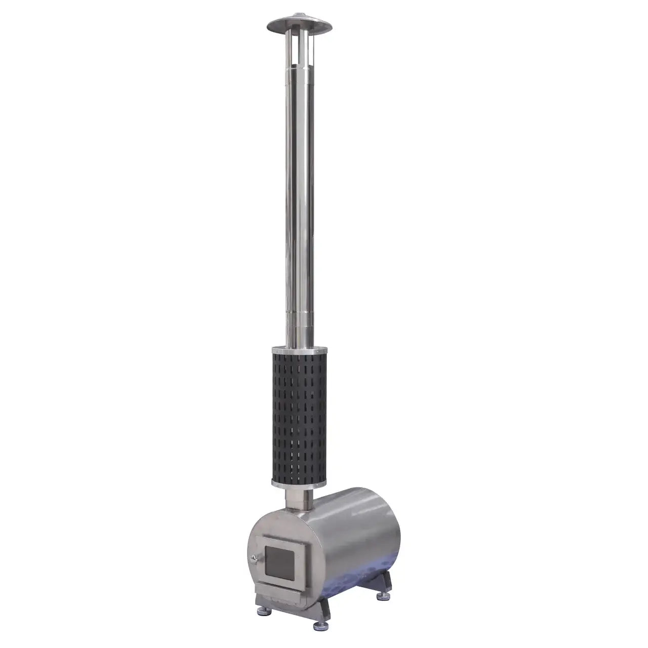 Stainless steel patio heater on a white background