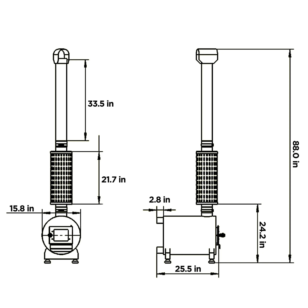 Technical drawing of a mechanical component with dimensions labeled