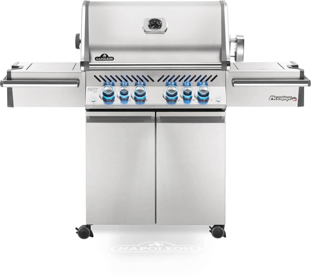 Stainless steel Napoleon grill on a white background
