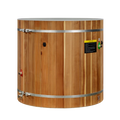 Wooden barrel with metal bands on a white background