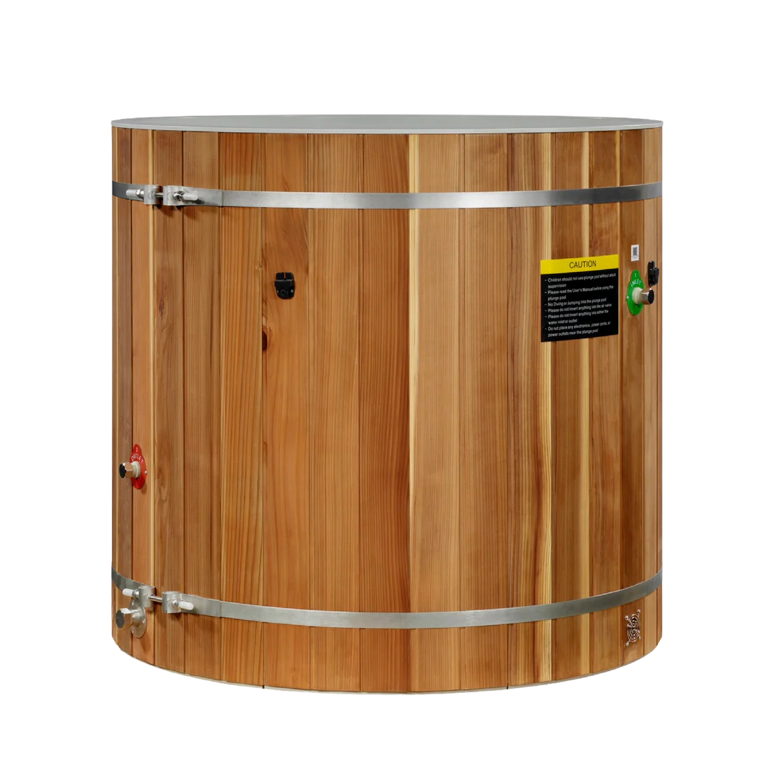 Wooden barrel with metal bands on a white background