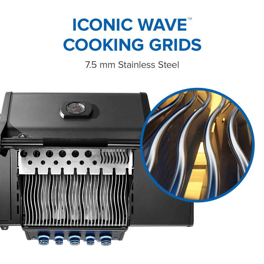 Iconic Wave cooking grids with 7.5 mm stainless steel on a grill, showing close-up of grid texture.