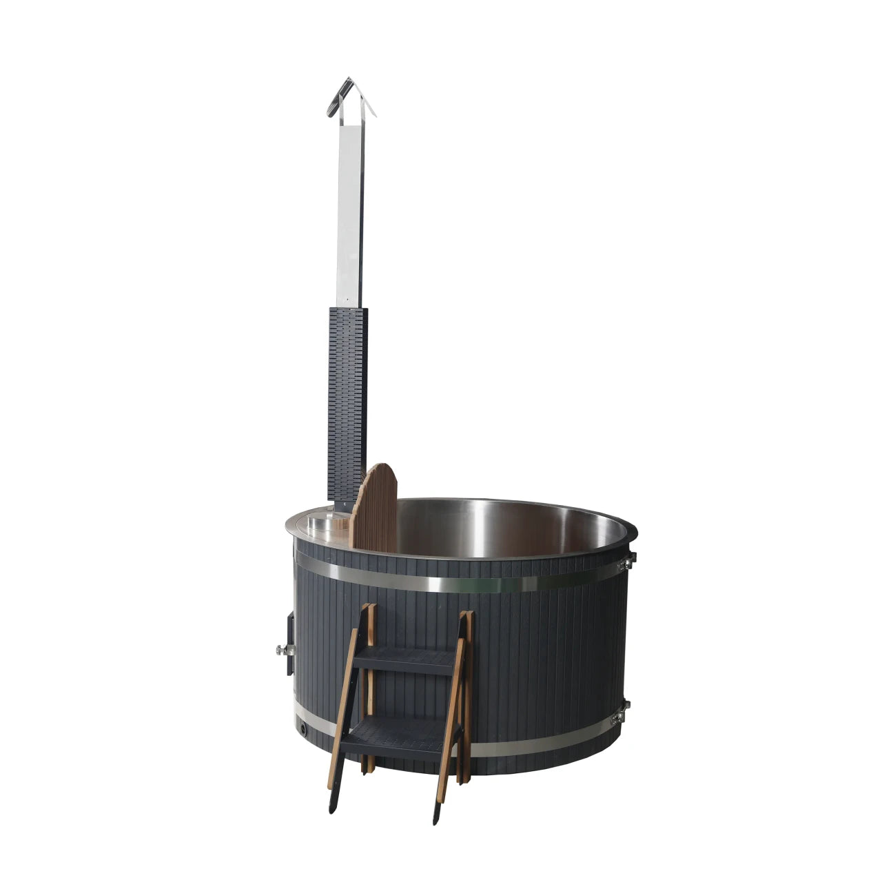 Outdoor hot tub with a chimney on a white background