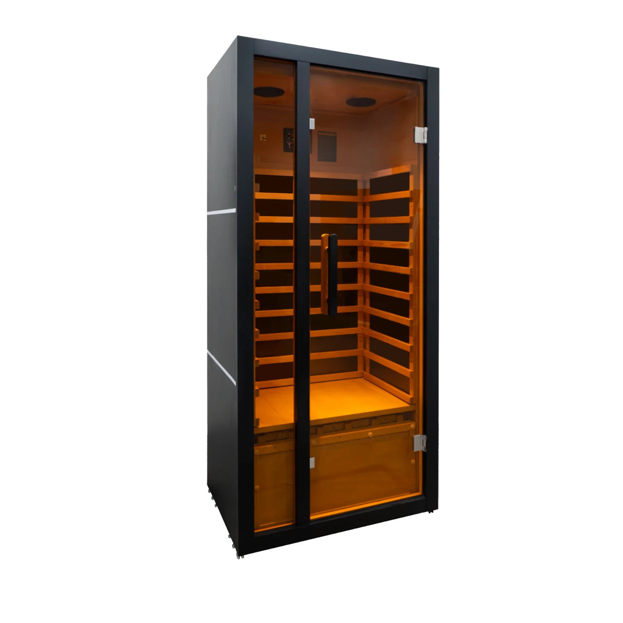 one person sauna with glass door on a white background