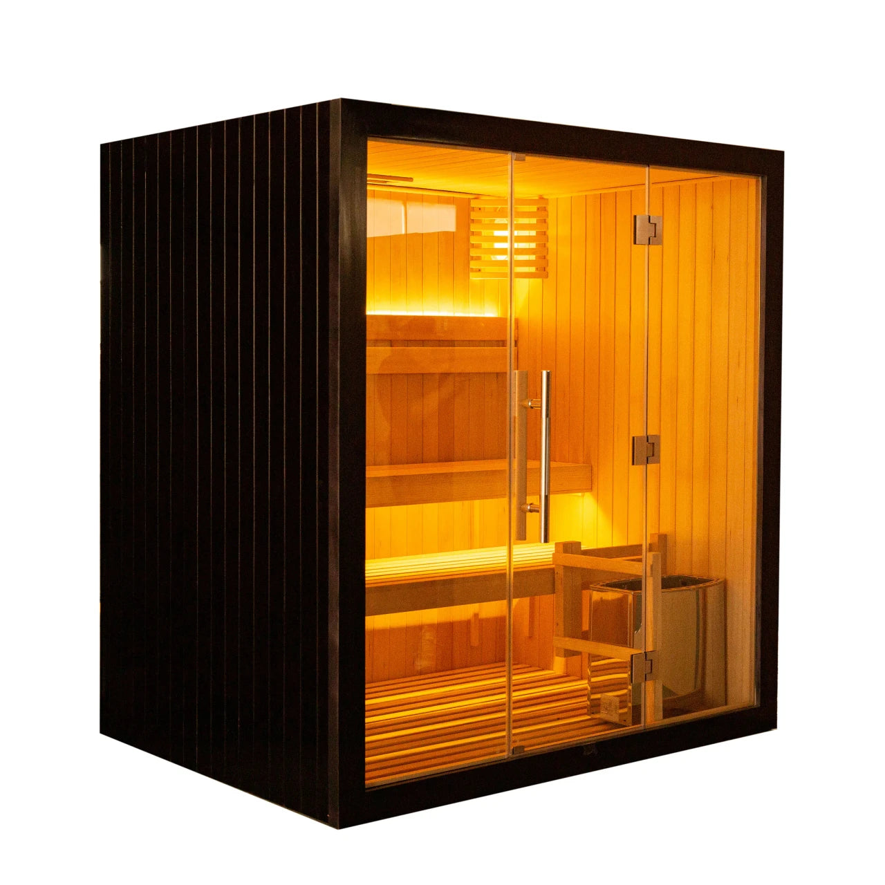 side of the traditional sauna showing black 