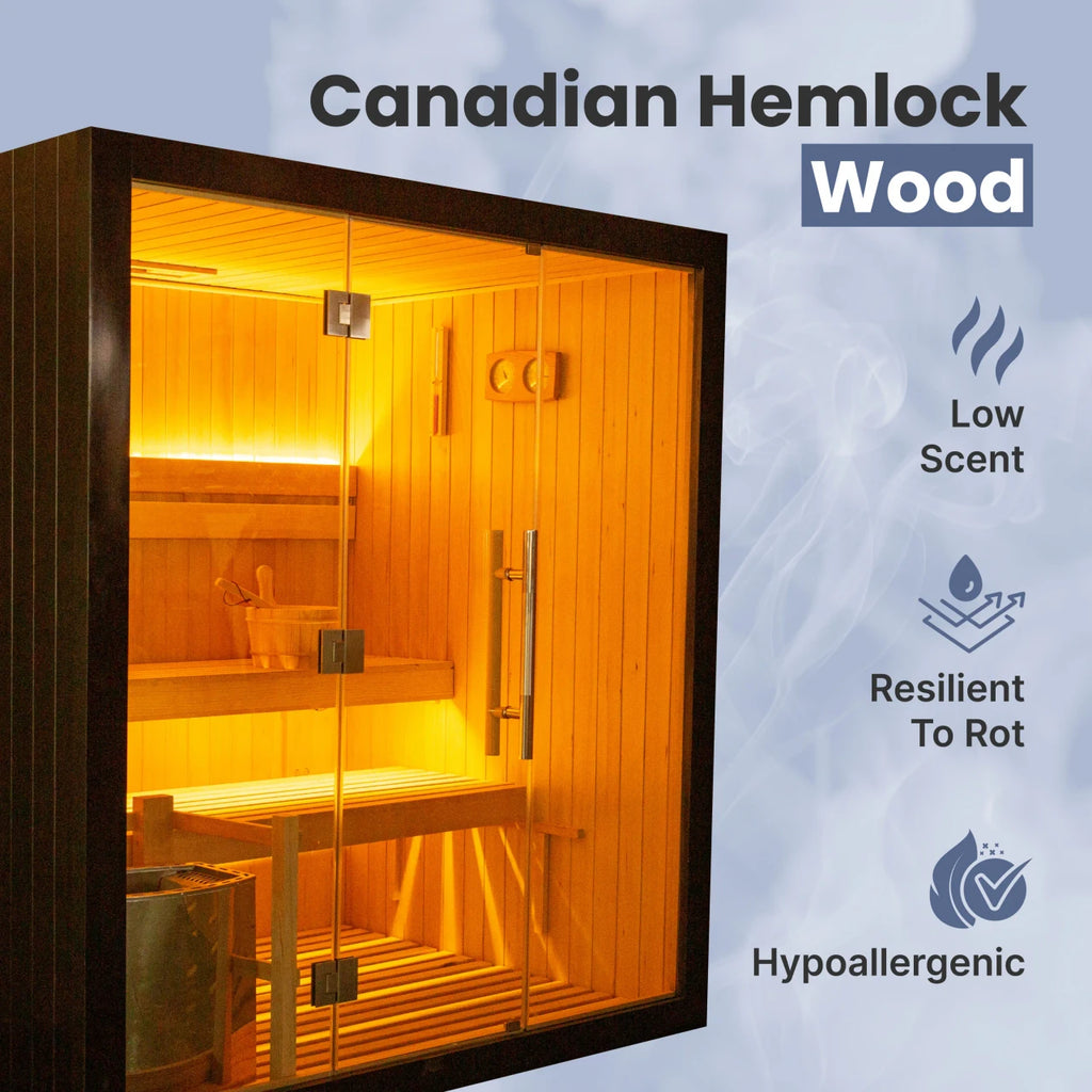 canadian hemlock wood, low scent, resilient to rot, and hypoallergic 
