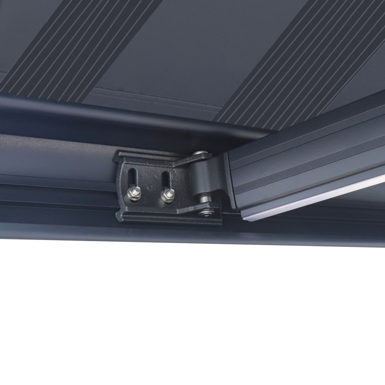 Italian Series 10x8 ft Motorized Patio Awning — Black Gray Stripe