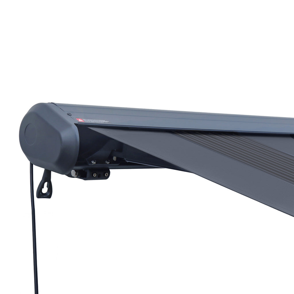 Italian Series 10x8 ft Motorized Patio Awning — Black Gray Stripe