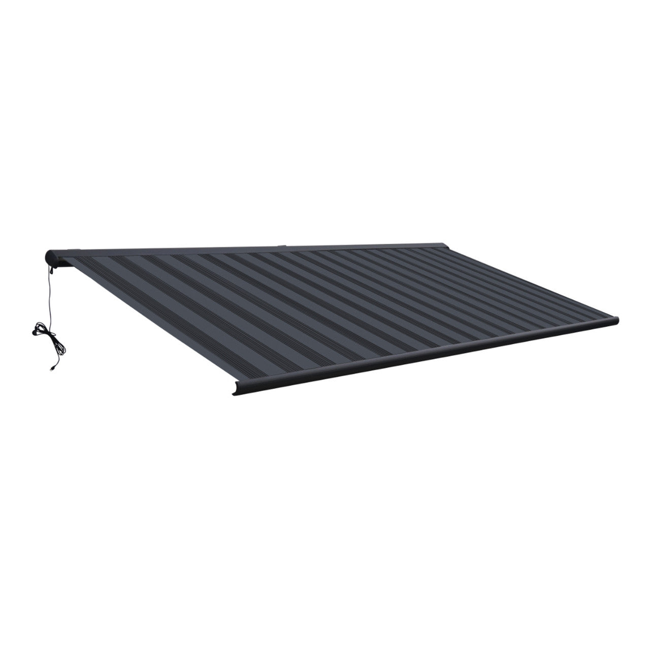 Italian Series 10x8 ft Motorized Patio Awning — Black Gray Stripe