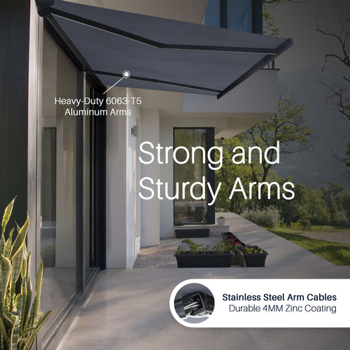 Aleko Italian Full Cassette Motorized Patio Awning — Grigio Gray 10x8 ft