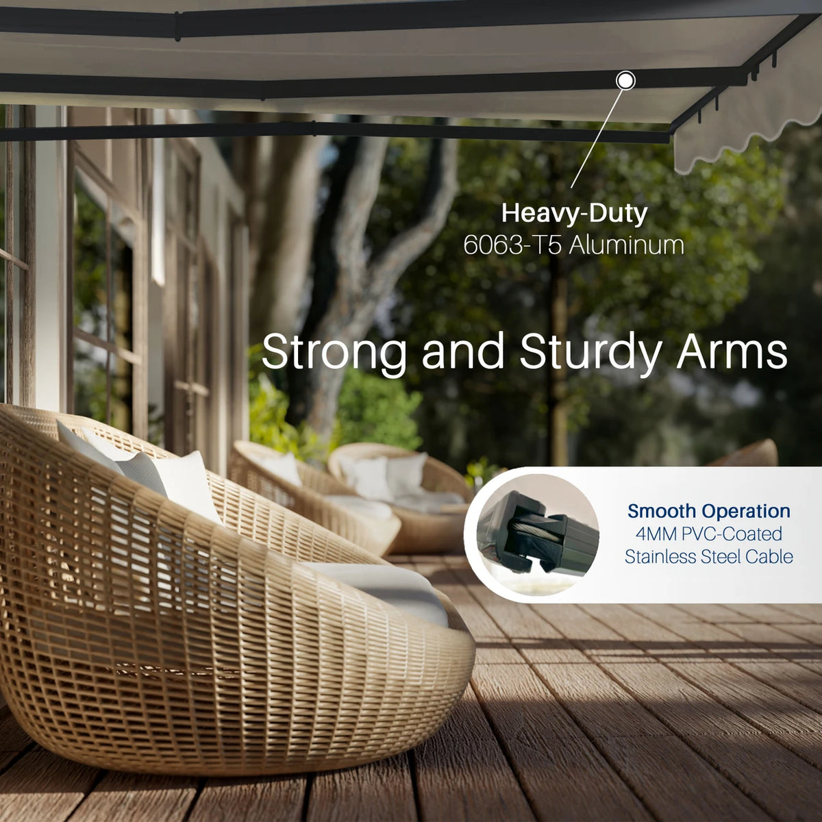 awning with with strong and sturdy arms