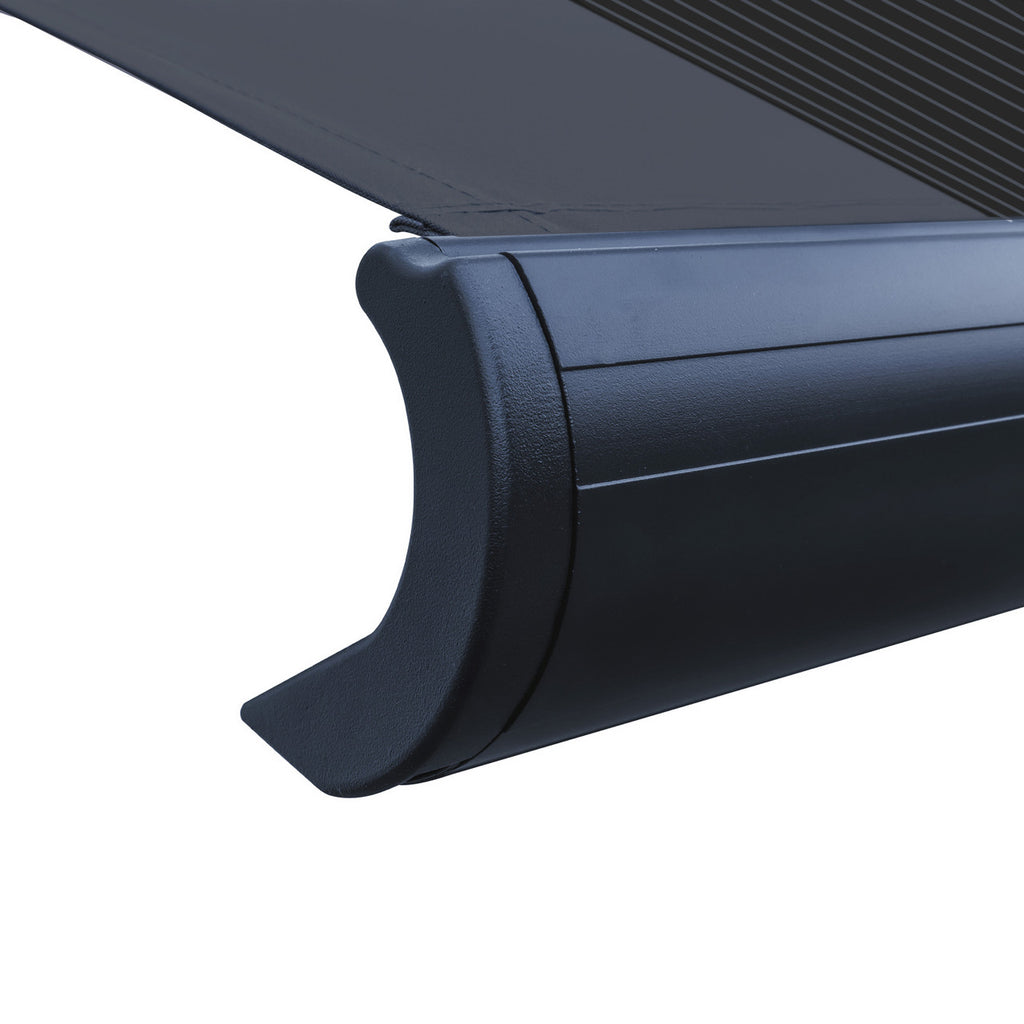 Italian Series 10x8 ft Motorized Patio Awning — Black Gray Stripe