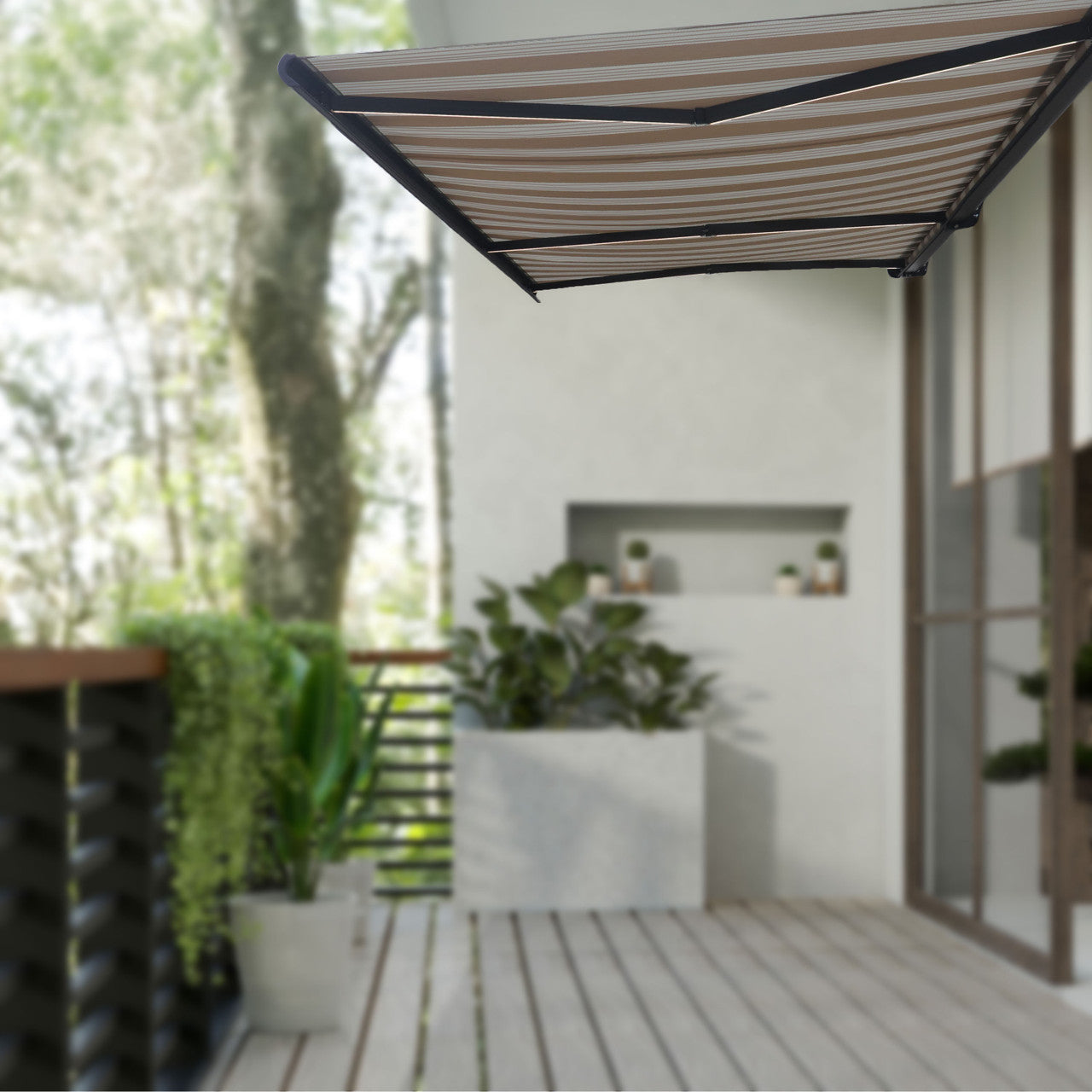 Italian Series 16x10 ft Motorized Patio Awning — Beige Stripe