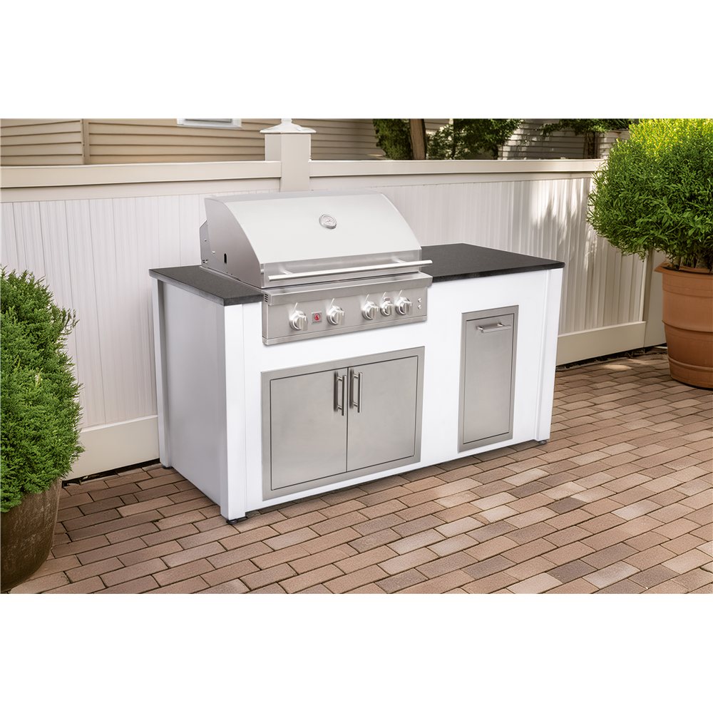 COKI 6-Foot Outdoor Kitchen Island — White Vein & Black Pearl Granite