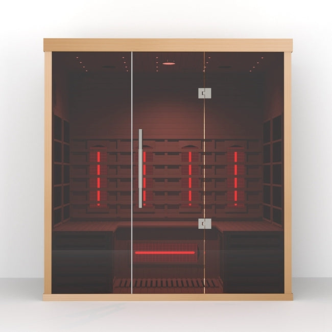 Infrared sauna with glass doors on a white background