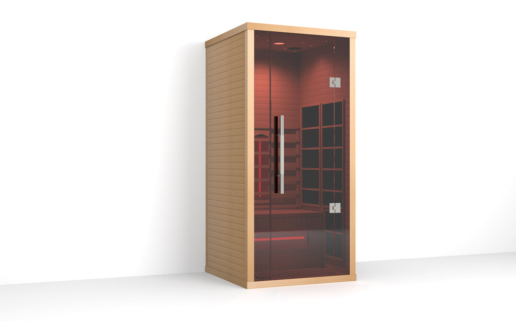Infrared sauna with glass door on a white background