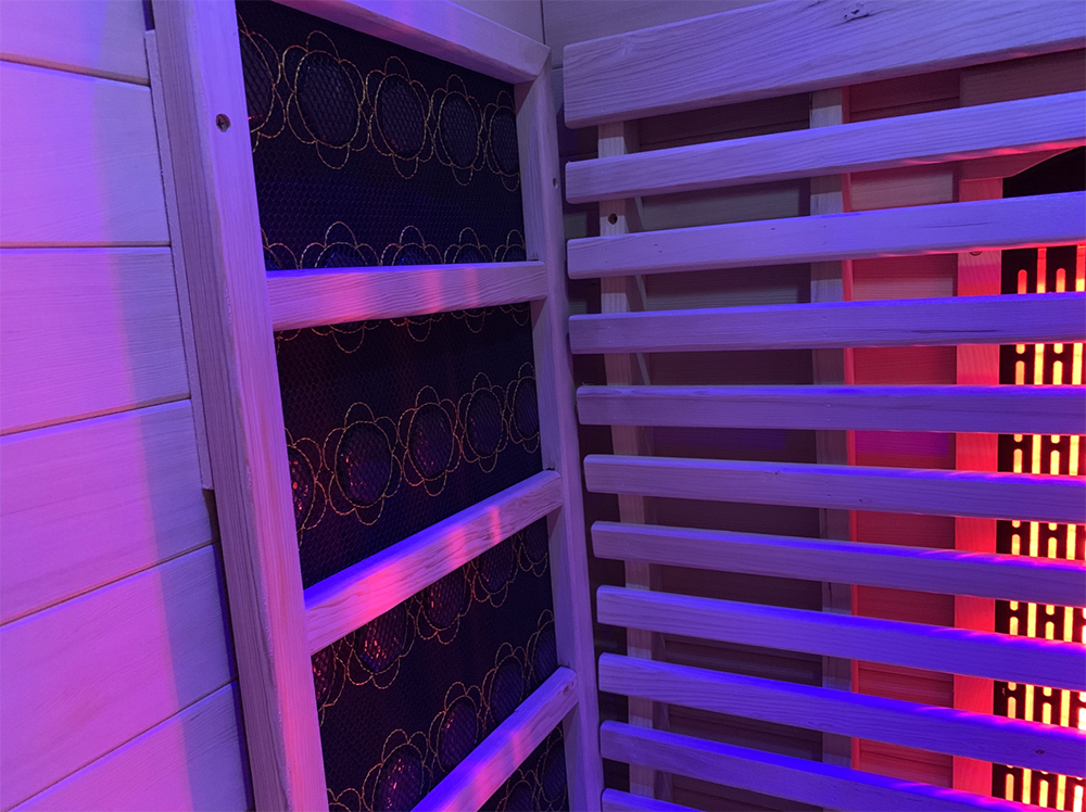 Infrared sauna with LED lights on the wall