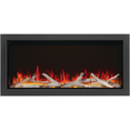 Electric fireplace with glowing logs and flames on a black background