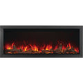 Electric fireplace insert with glowing logs and flames on a white background