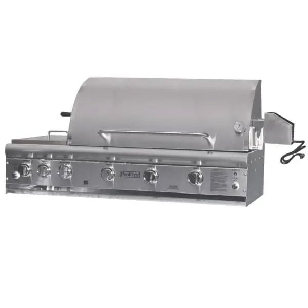 Stainless steel grill with control knobs on a white background
