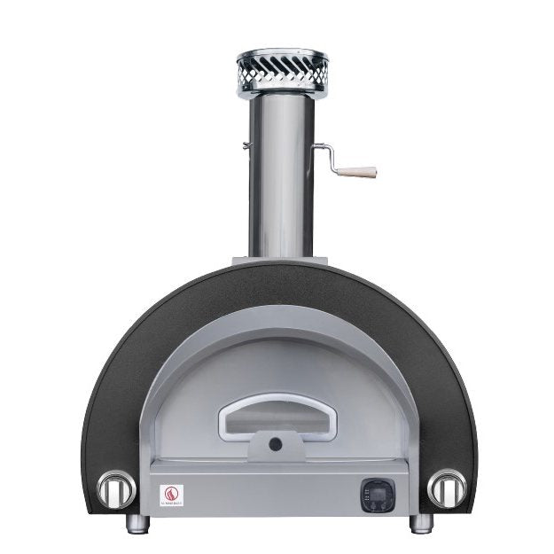 Outdoor pizza oven with chimney on a white background