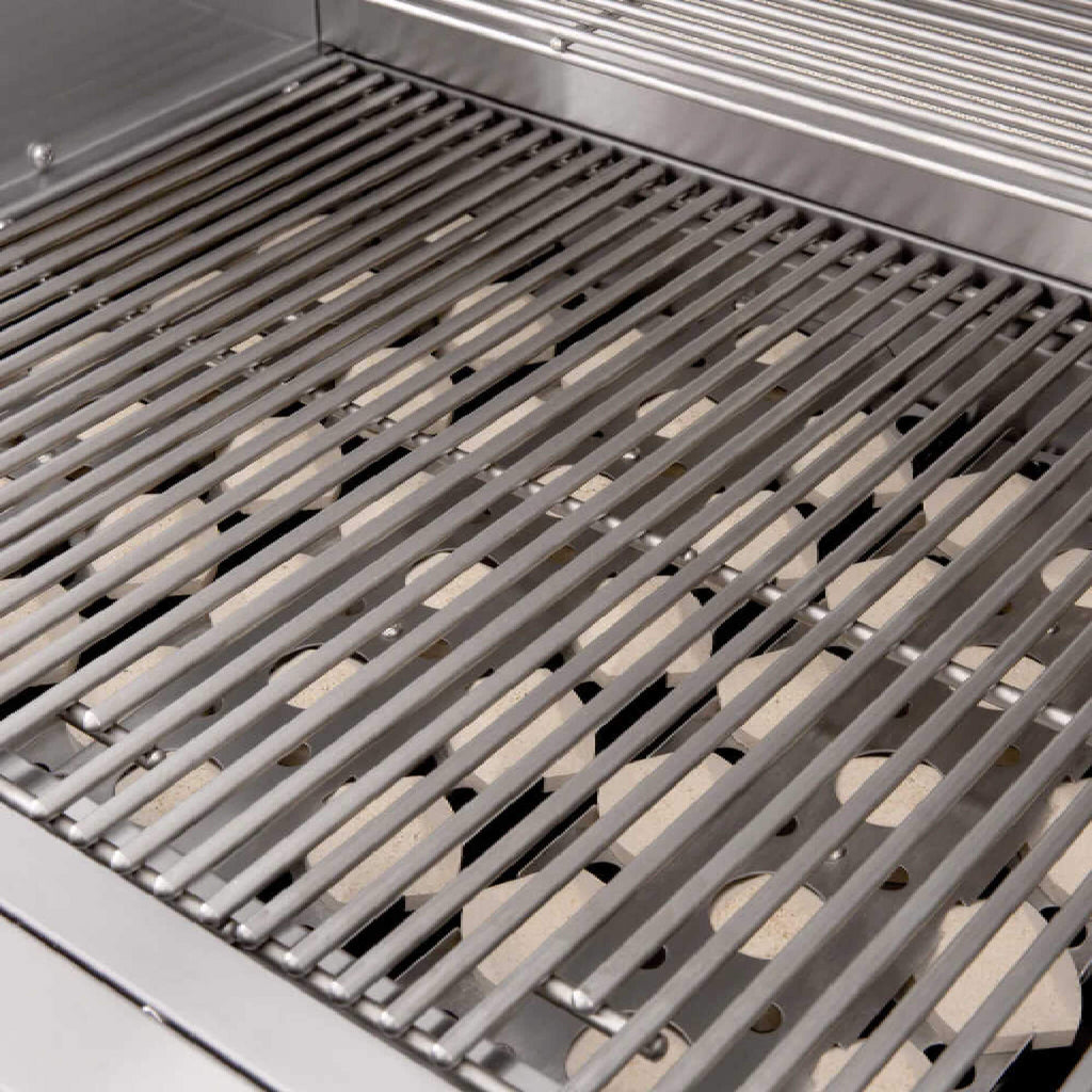 Stainless steel grill grate on a barbecue