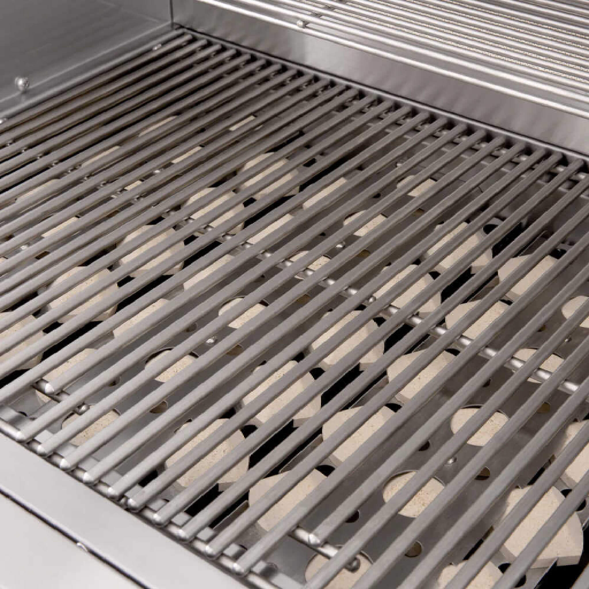Stainless steel grill grate on a barbecue