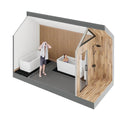 3D rendering of a modern sauna with a bathtub and shower area.