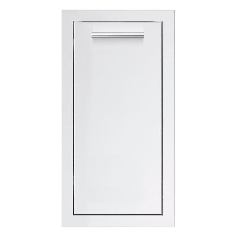 White cabinet door with a handle on a white background